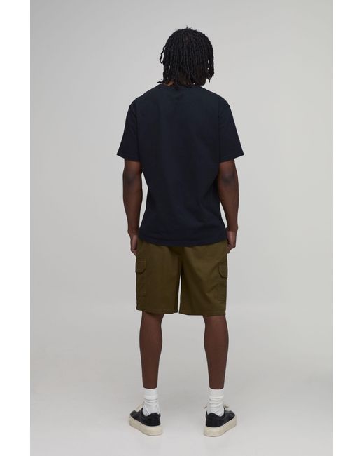 BoohooMAN Green Tall Essential Relaxed Fit Elasticated Mid Length Twill Cargo Shorts for men