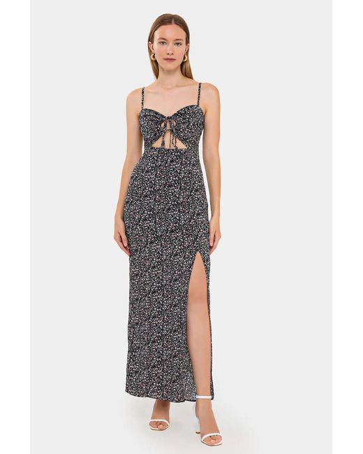 Hiccup Black Floral Maxi Dress With Bust Cut-Out