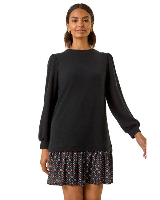 Roman Black Geometric Mix Print Mini Dress