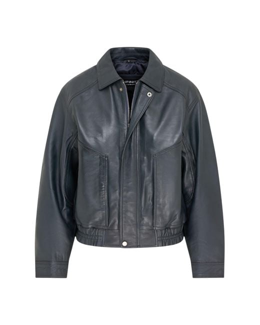 Infinity Leather Black Biker Blouson Bomber Oversized Jacket
