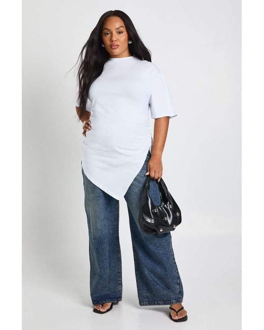 Boohoo White Plus Split Side Ruched T-Shirt