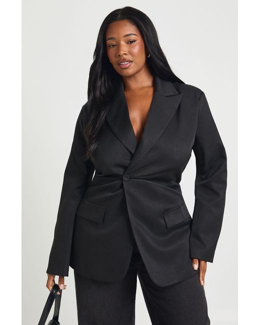 Boohoo Blue Plus Cinched Ruched Waist Blazer