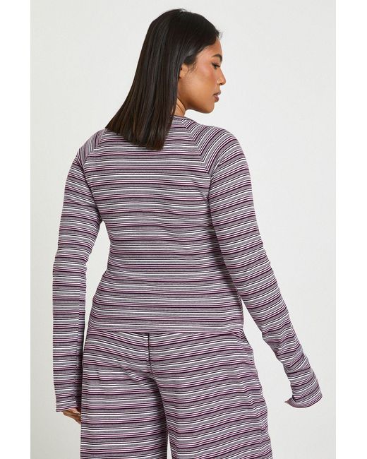 Boohoo Purple Plus Stripe Button Down Long Sleeve Top
