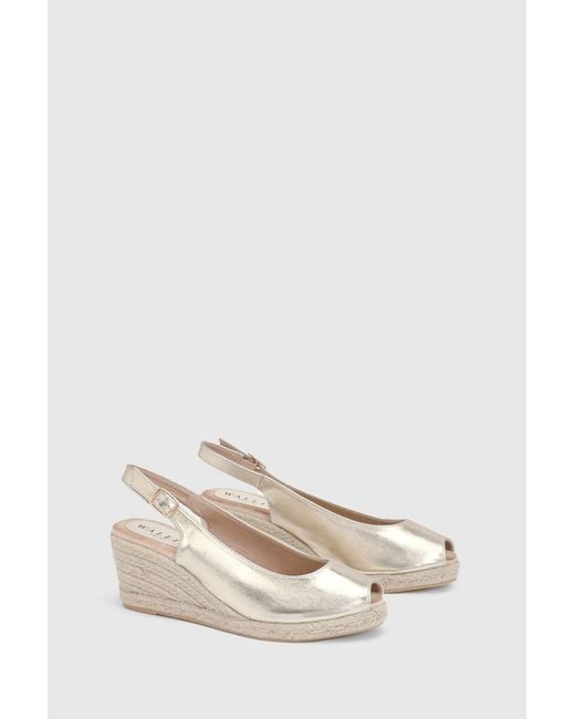 Wallis Natural Josie Faux Metallic Leather Peeptoe Slingback Medium Espadrille Wedge Sandals