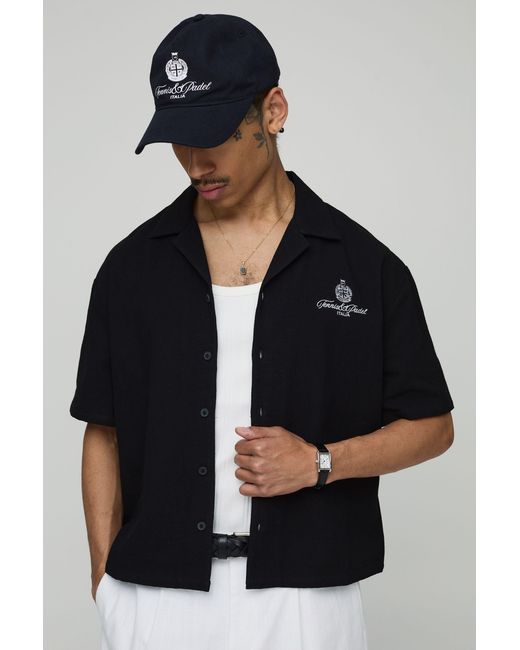 BoohooMAN Black Oversized Boxy Tennis & Padel Canvas Shirt for men