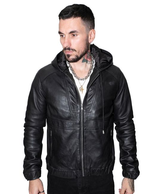 Infinity Leather Blue Casual Hooded Bomber Jacket-Odesa for men