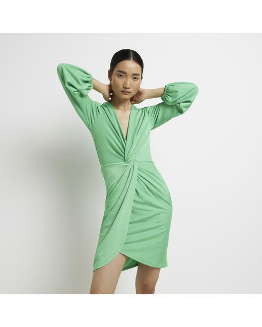 River Island Green Wrap Mini Dress Twist