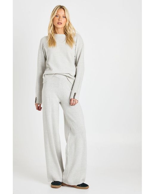 Boohoo White Super Soft Button Cuff Detail Oversized Jumper And Wide Leg Trouser Co-Ord