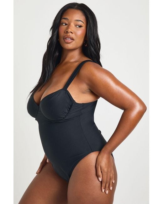 Boohoo Blue Plus Balcony Bra Swimsuit
