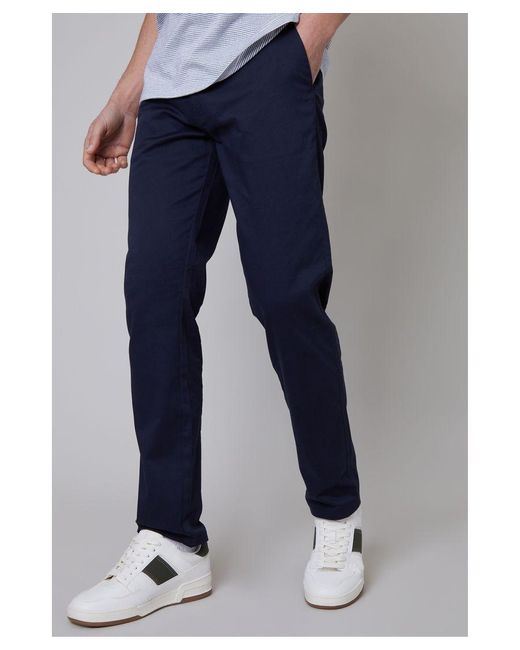 Threadbare Blue 'Laurito' Cotton Regular Fit Chino Trousers With Stretch for men