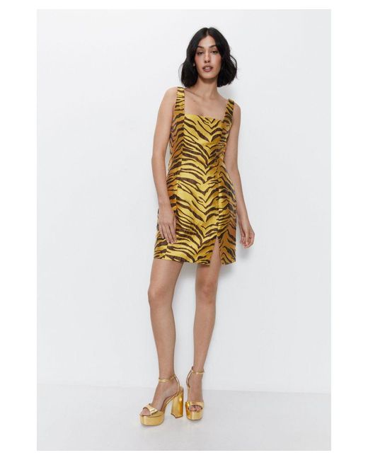 Warehouse Metallic Premium Jacquard Mini Dress