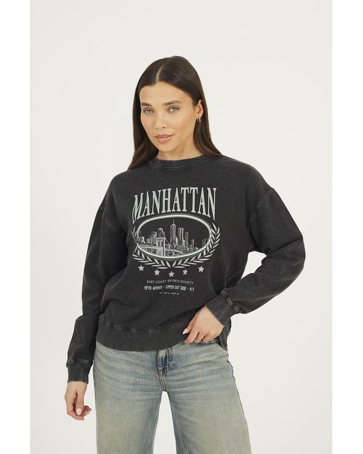 Brave Soul Black Acid Wash Embroidered Sweatshirt