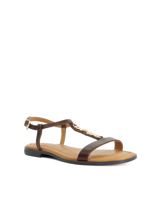 Dune Brown Wf Lollipops Flat Embellished T Bar Sandals