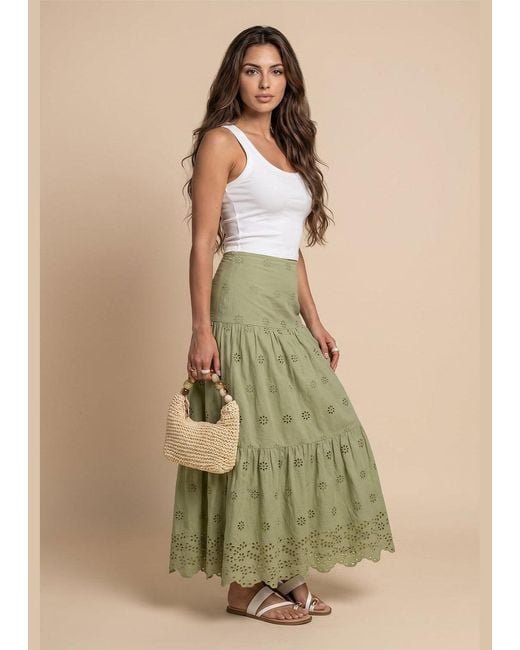 Urban Bliss Natural Broderie Maxi Skirt Sage