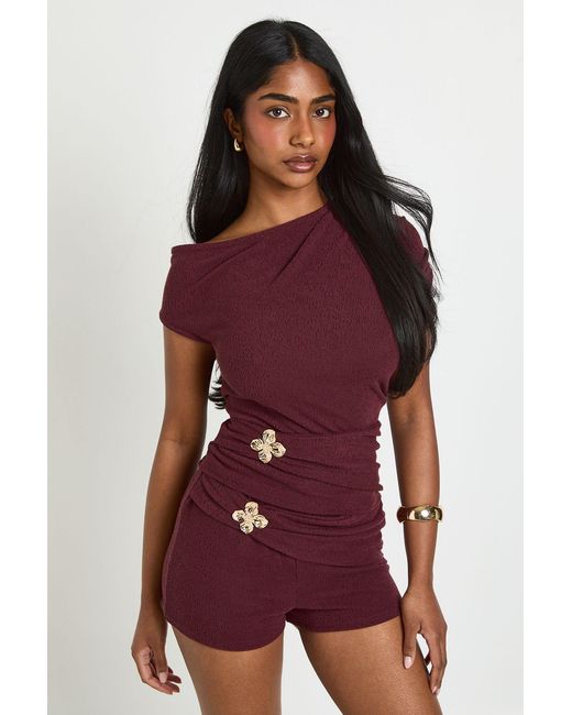 Boohoo Textured Cowl Neck Sleeveless Flower Trim Top