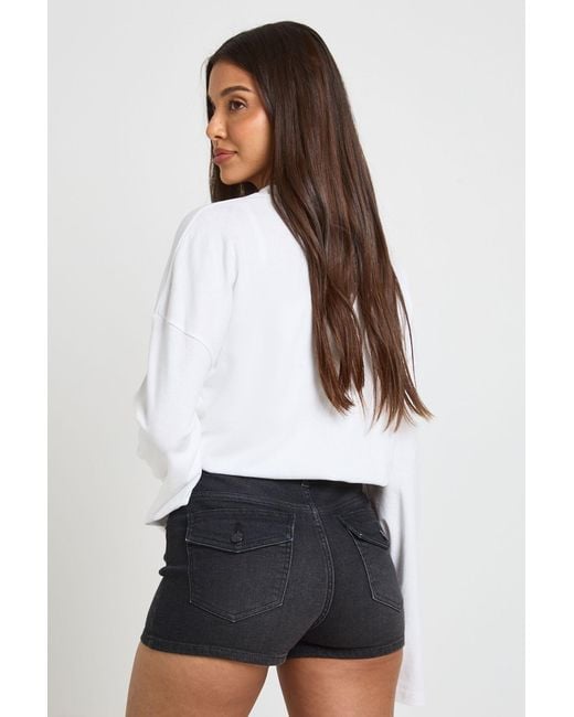Boohoo White Y2K Pocket Denim Mini Booty Short