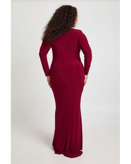 Boohoo Red Plus Twist Detail Long Sleeve Maxi Dress