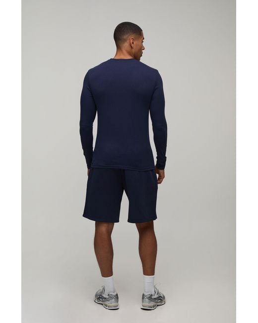 BoohooMAN Blue Essential Muscle Fit Long Sleeve T-Shirt for men
