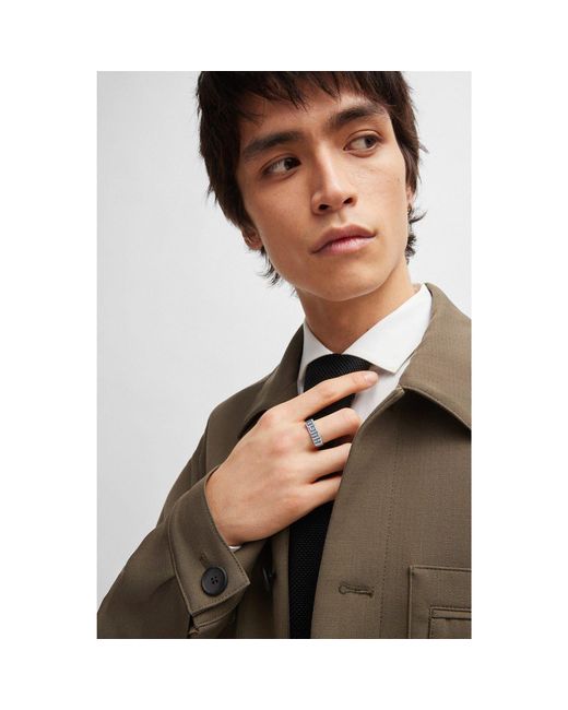 HUGO Blue Accessories Enamel Signet Ring With Logo for men