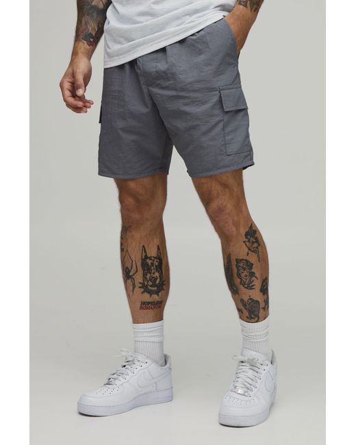 BoohooMAN Blue Slim Fit Elasticated Nylon Cargo Shorts for men