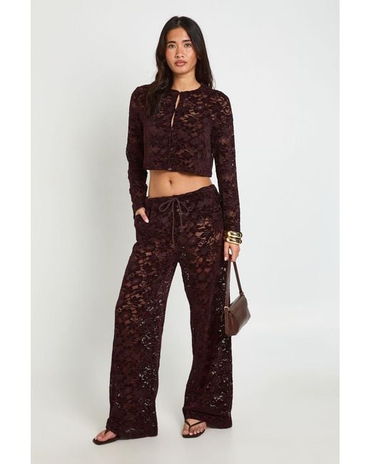 Boohoo Brown Lace Drawstring Waist Trouser