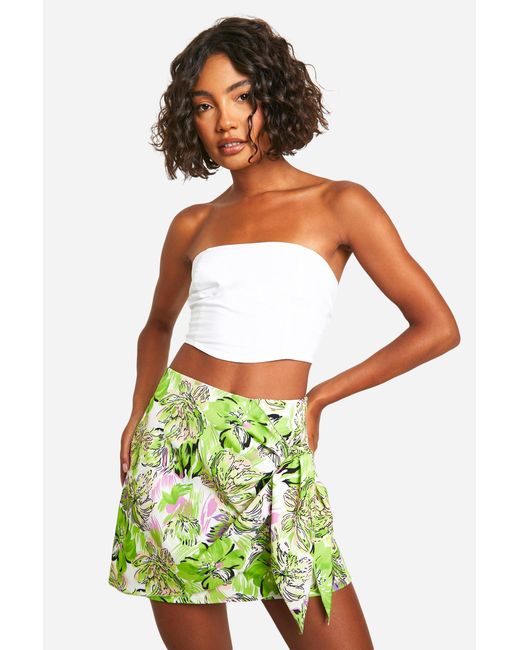 Boohoo Green Tall Woven Floral Print Tie Mini Skirt