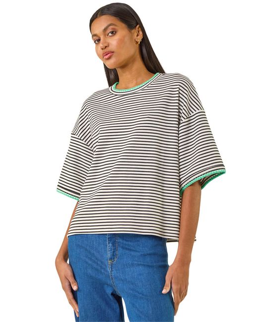 Roman Gray Stripe Print Stretch Tunic Top