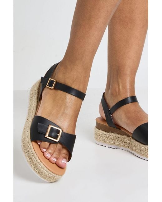 Boohoo Black Wide Fit Buckle Detail 2 Part Flatform Wedges