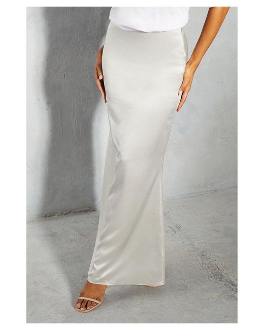 MissPap Gray Metallic Satin High Waisted Fishtail Maxi Skirt