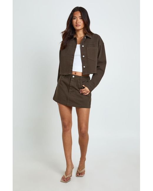 Boohoo Brown Denim Mini Skirt