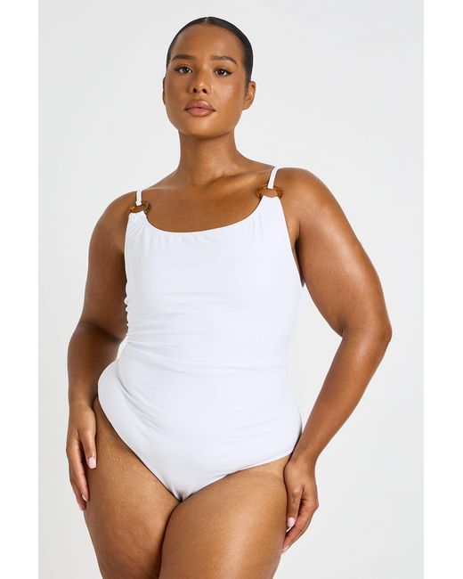 Boohoo White Plus Trim Detail Scoop Neck Swimsuit