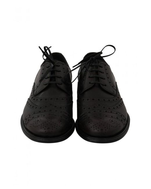 Dolce & Gabbana Black Leather Wingtip Oxford Dress Shoes for men