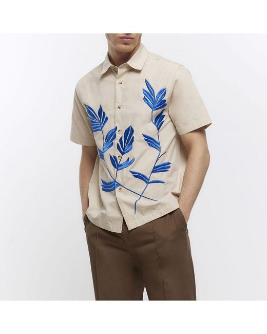River Island Multicolor Shirt Regular Fit Embroidered Floral Cotton for men