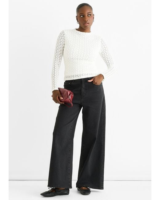 Gini London Witte Top Met Hoge Hals, Jersey En Kanten Lange Mouwen in het White