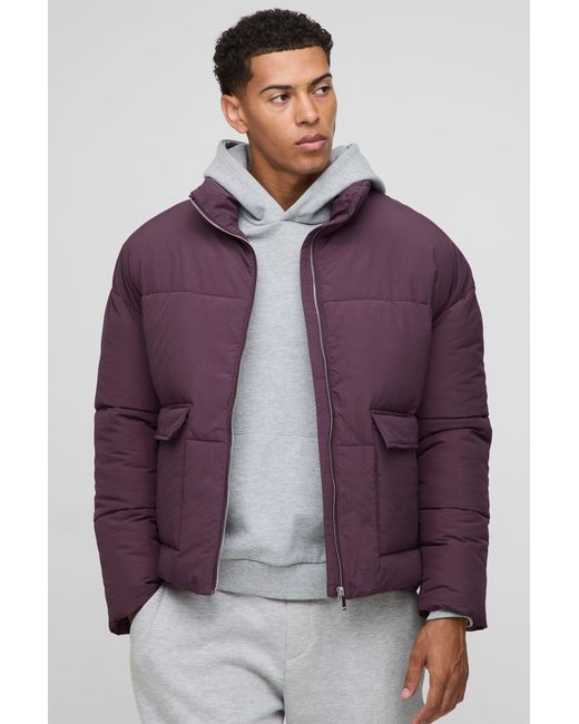 BoohooMAN Purple Boxy Fit Extreme Filled Funnel Neck Puffer Jacket for men