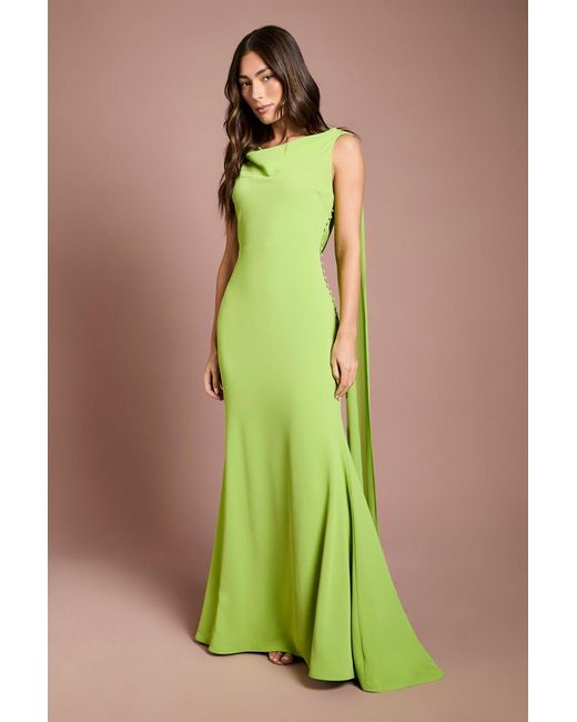 Coast Green Chiffon Detail Cowl Back Crepe Maxi Dress