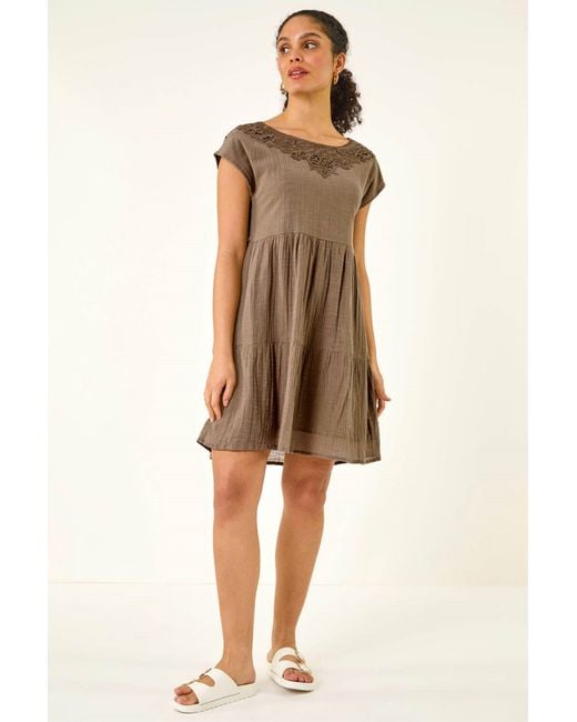 Roman Natural Cotton Trim Detail Mini Dress
