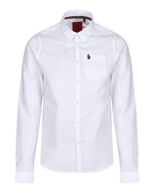 Luke 1977 White Telford Tailored Fit Smart Shirt Cotton for men