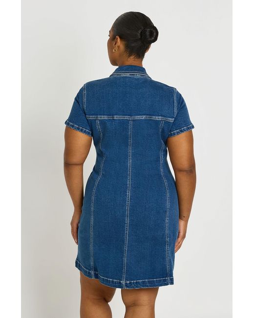 Boohoo Blue Plus Short Sleeve Zip Front Denim Dress