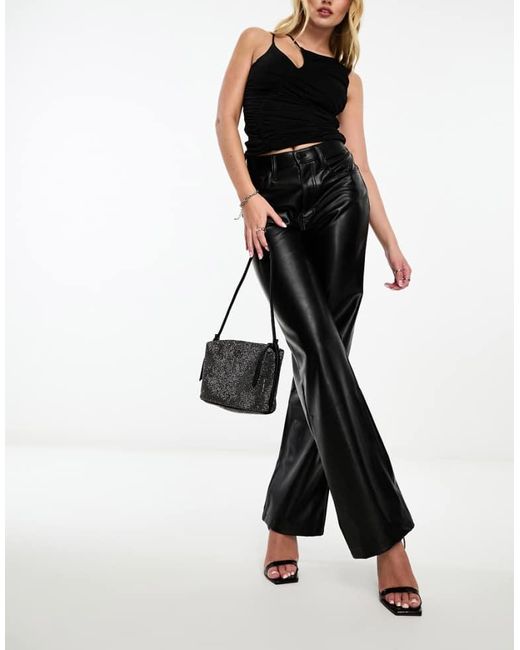 Abercrombie & Fitch Black 90S Relaxed Straight Fit Faux Leather Trousers