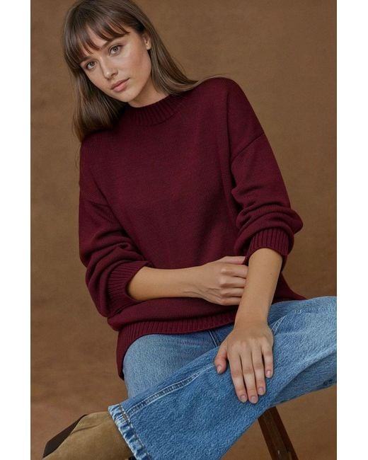 Hiccup Red Thick Knit Crew Neck Long Sweater