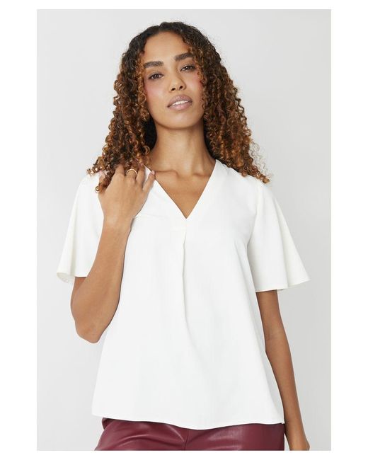 Threadbare White 'Milla' V Neck Flutter Sleeve Blouse