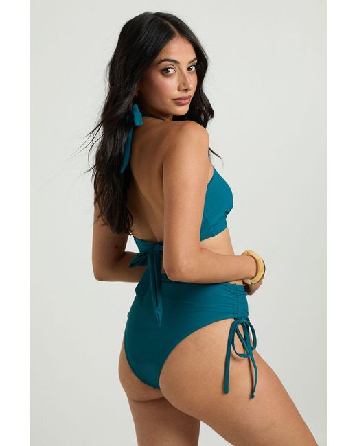 Boohoo Blue Plunge Halterneck Bikini Top