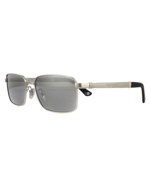 Police Gray Rectangle Shiny Palladium Mirror Sunglasses Metal for men
