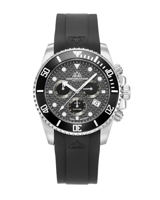 Christophe Duchamp Black Marine Chrono Rubber Watch 42Mm for men