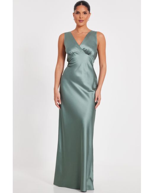 Quiz Blue Sage Satin Cowl Back Maxi Dress