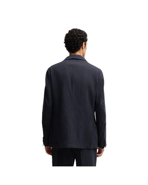 Boss Blue Hanry Solid Patterned Flap Pocket Blazer for men