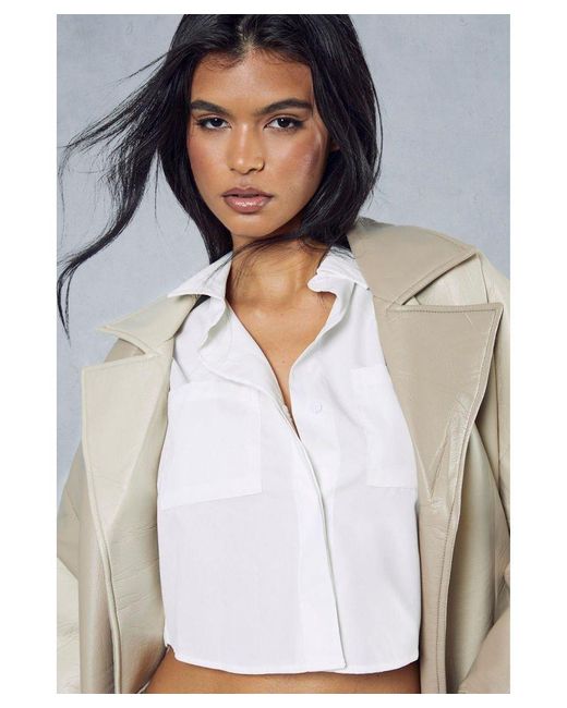 MissPap White Structured Boxy Cropped Shirt