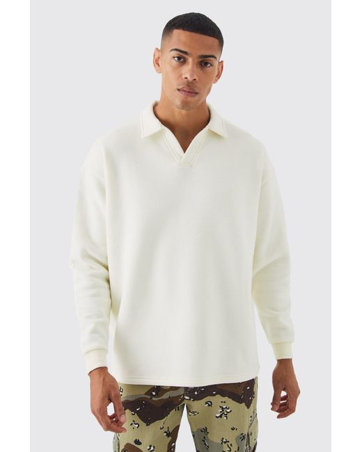 BoohooMAN White Oversized Revere Neck Rugby Polo for men