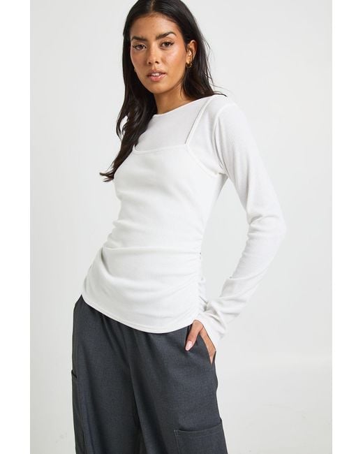 Boohoo White Vest Double Layer Long Sleeve Top